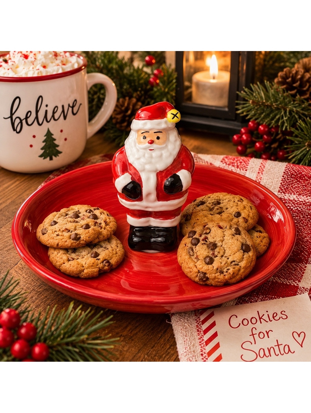 Tabletops Gallery Cookies For Santa Plate Hand Painted Christmas Serving Dish